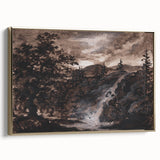 Dark Moody Wall Art - Timeless Waterfall Scene with Dramatic Shadows