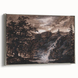 Dark Moody Wall Art - Timeless Waterfall Scene with Dramatic Shadows