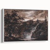 Dark Moody Wall Art - Timeless Waterfall Scene with Dramatic Shadows