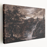 Dark Moody Wall Art - Timeless Waterfall Scene with Dramatic Shadows