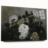 Moody Art Prints - Dramatic White Roses with Dark Green Foliage