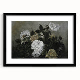 Moody Art Prints - Dramatic White Roses with Dark Green Foliage