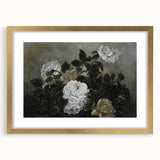Moody Art Prints - Dramatic White Roses with Dark Green Foliage