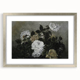 Moody Art Prints - Dramatic White Roses with Dark Green Foliage