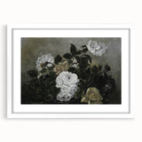 Moody Art Prints - Dramatic White Roses with Dark Green Foliage