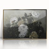 Moody Art Prints - Dramatic White Roses with Dark Green Foliage
