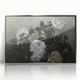 Moody Art Prints - Dramatic White Roses with Dark Green Foliage