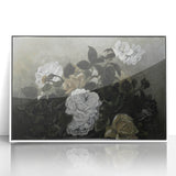 Moody Art Prints - Dramatic White Roses with Dark Green Foliage