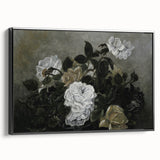 Moody Art Prints - Dramatic White Roses with Dark Green Foliage