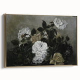 Moody Art Prints - Dramatic White Roses with Dark Green Foliage