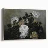 Moody Art Prints - Dramatic White Roses with Dark Green Foliage