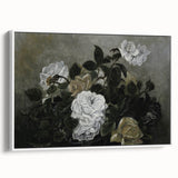 Moody Art Prints - Dramatic White Roses with Dark Green Foliage