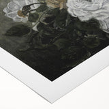 Moody Art Prints - Dramatic White Roses with Dark Green Foliage