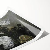 Moody Art Prints - Dramatic White Roses with Dark Green Foliage