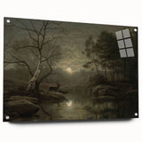 Dark Moody Wall Art - Moonlit Forest Scene with Deer Reflection