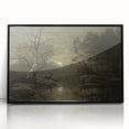 Dark Moody Wall Art - Moonlit Forest Scene with Deer Reflection