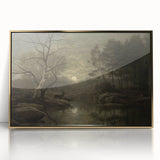 Dark Moody Wall Art - Moonlit Forest Scene with Deer Reflection