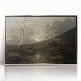 Dark Moody Wall Art - Moonlit Forest Scene with Deer Reflection