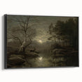 Dark Moody Wall Art - Moonlit Forest Scene with Deer Reflection