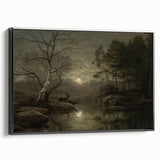 Dark Moody Wall Art - Moonlit Forest Scene with Deer Reflection