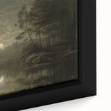 Dark Moody Wall Art - Moonlit Forest Scene with Deer Reflection