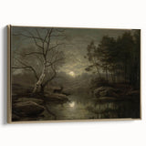 Dark Moody Wall Art - Moonlit Forest Scene with Deer Reflection