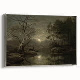 Dark Moody Wall Art - Moonlit Forest Scene with Deer Reflection