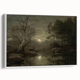 Dark Moody Wall Art - Moonlit Forest Scene with Deer Reflection