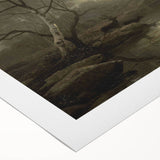 Dark Moody Wall Art - Moonlit Forest Scene with Deer Reflection