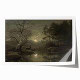 Dark Moody Wall Art - Moonlit Forest Scene with Deer Reflection
