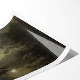 Dark Moody Wall Art - Moonlit Forest Scene with Deer Reflection