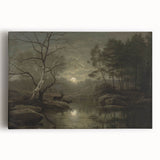 Dark Moody Wall Art - Moonlit Forest Scene with Deer Reflection