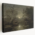 Dark Moody Wall Art - Moonlit Forest Scene with Deer Reflection
