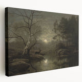 Dark Moody Wall Art - Moonlit Forest Scene with Deer Reflection