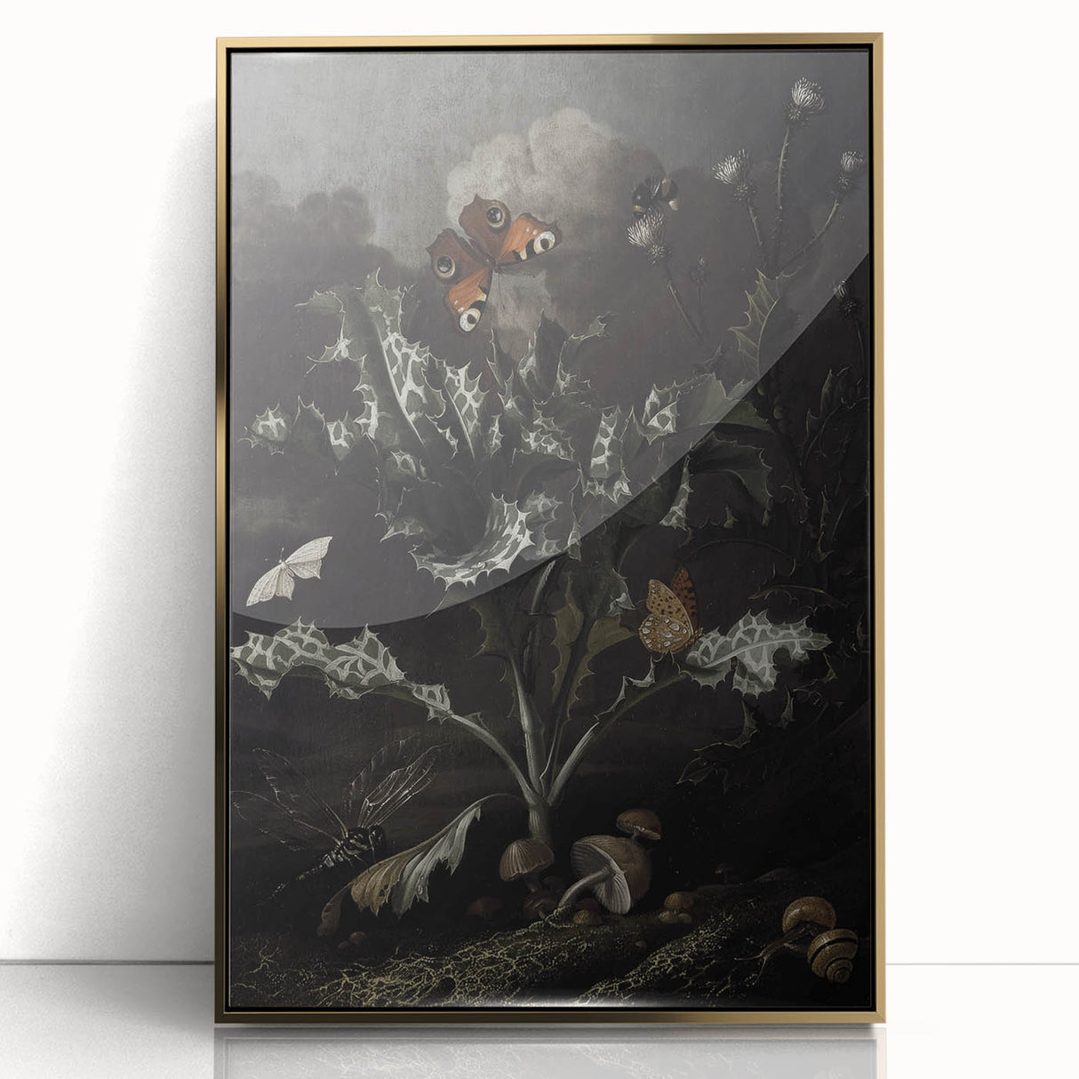 Moody Art Prints - Thistle and Butterfly Scene in Dark Nature Tones