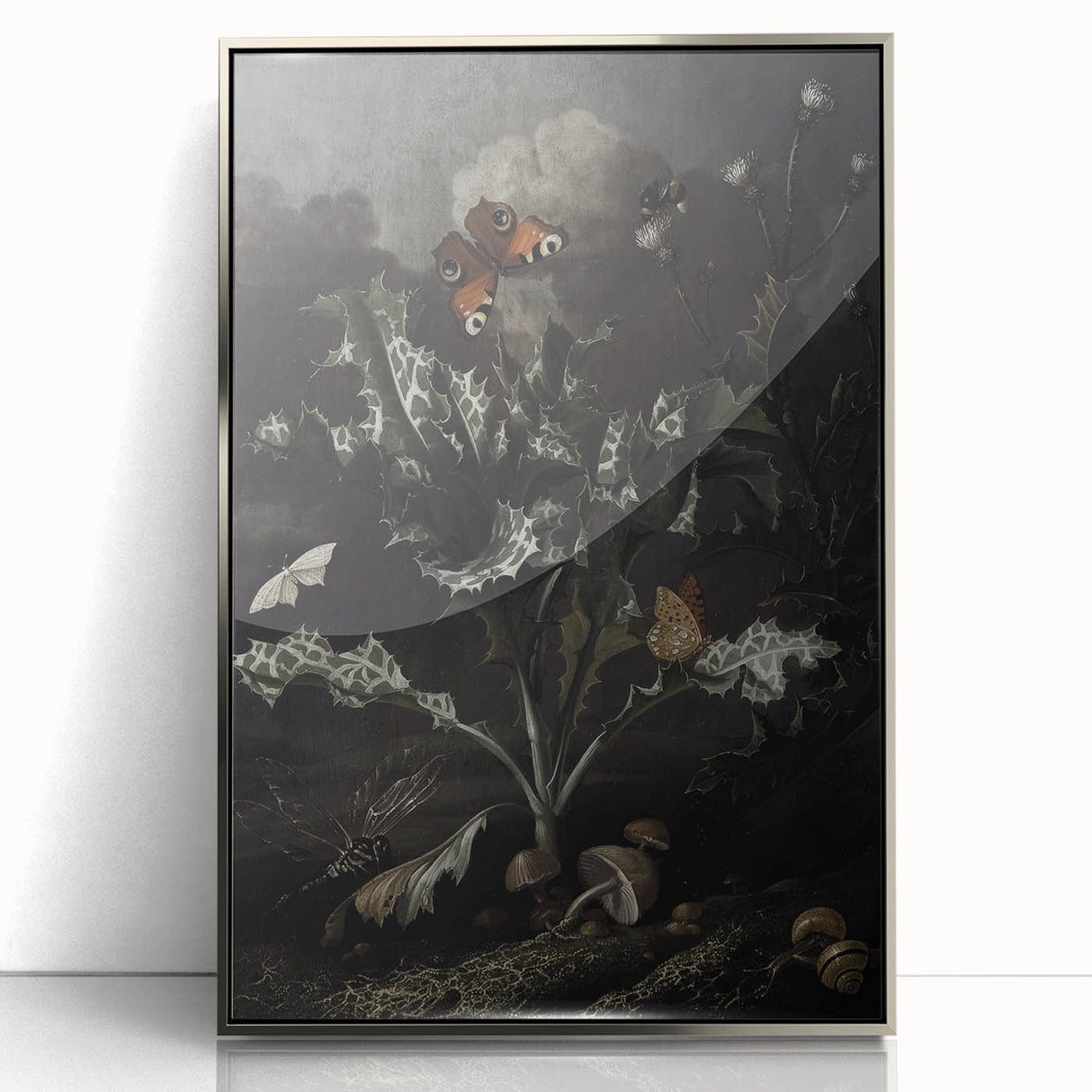 Moody Art Prints - Thistle and Butterfly Scene in Dark Nature Tones