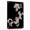 Dark Moody Wall Art - Elegant White Blossoms on Black Background
