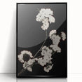 Dark Moody Wall Art - Elegant White Blossoms on Black Background