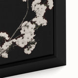 Dark Moody Wall Art - Elegant White Blossoms on Black Background