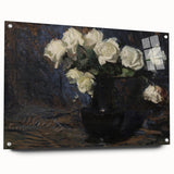 Dark Moody Wall Art White Roses in Black Vase for Dramatic Interiors