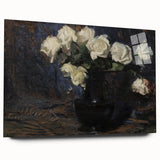 Dark Moody Wall Art White Roses in Black Vase for Dramatic Interiors