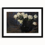 Dark Moody Wall Art White Roses in Black Vase for Dramatic Interiors