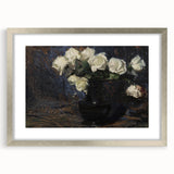 Dark Moody Wall Art White Roses in Black Vase for Dramatic Interiors