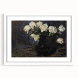 Dark Moody Wall Art White Roses in Black Vase for Dramatic Interiors