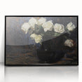 Dark Moody Wall Art White Roses in Black Vase for Dramatic Interiors