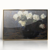 Dark Moody Wall Art White Roses in Black Vase for Dramatic Interiors