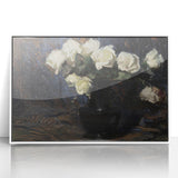 Dark Moody Wall Art White Roses in Black Vase for Dramatic Interiors