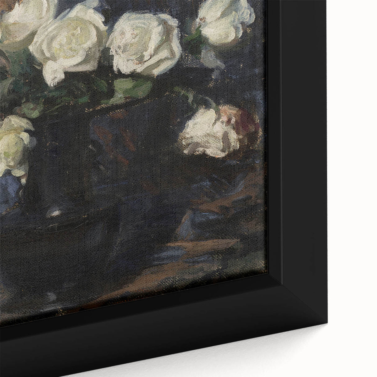 Dark Moody Wall Art White Roses in Black Vase for Dramatic Interiors