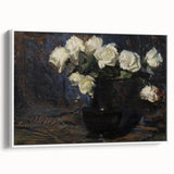 Dark Moody Wall Art White Roses in Black Vase for Dramatic Interiors