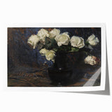Dark Moody Wall Art White Roses in Black Vase for Dramatic Interiors